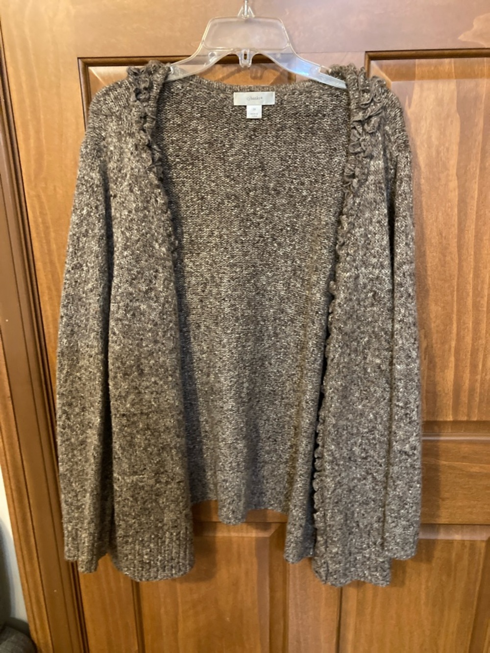 CJ Banks Brown Open-Front Ruffle Trim Cardigan